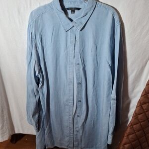 Zac & Rachel Blue Boxy Button Down Shirt with Mandarin Collar (Can081)